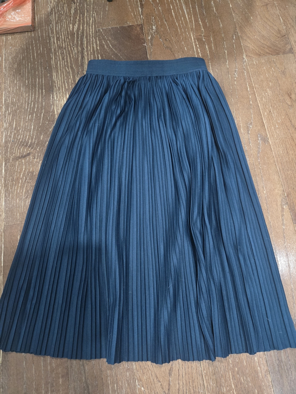 Yellow Chair, Pleated Midi Skirt in Teal Blue, Small